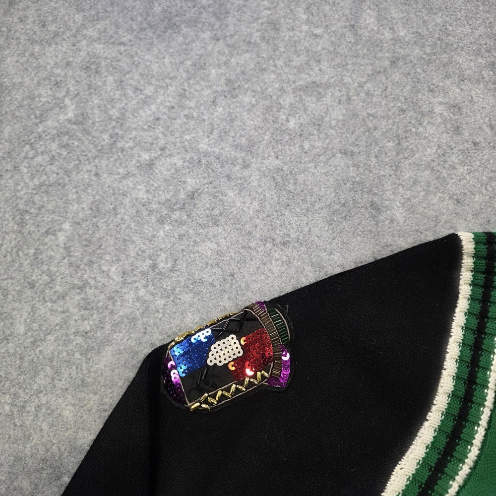Maje Sweater Womens‎ 2 Green Varsity Cardigan Knit Sequin Patches Jacket Preppy - Picture 4 of 13